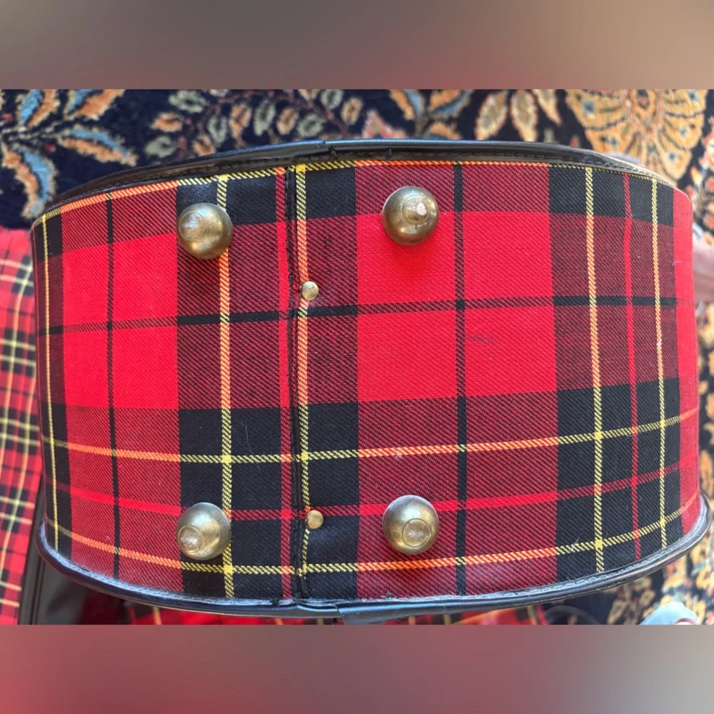 Vintage Luggage Tartan Red Plaid 3 Items. Hat Box/Zip Clothing Cover/Tall Tote